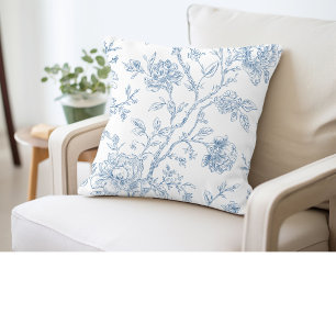Coussin Toile de Jouy Bleu Floral