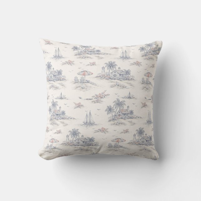 Coussin Toile de Jouy Bleue Côtière (Recto)