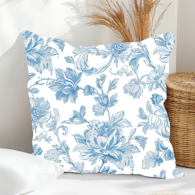 Coussin Toile-de-jouy Chinoiseries Blue Floral Pattern (Créateur téléchargé)