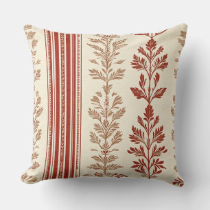Coussin Toile de Jouy Florale Rayée Vintage - Terracotta 4