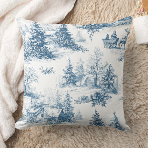 Coussin Toile de Jouy hivernale vintage - Noël classique