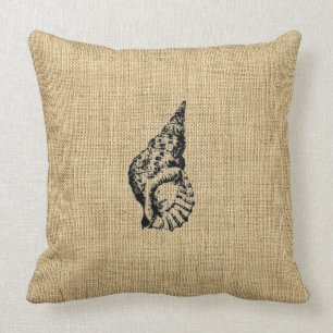 Coussin Toile de jute + Conception de vie marine