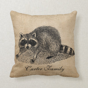 Coussin Toile de jute de raton laveur personnalisée