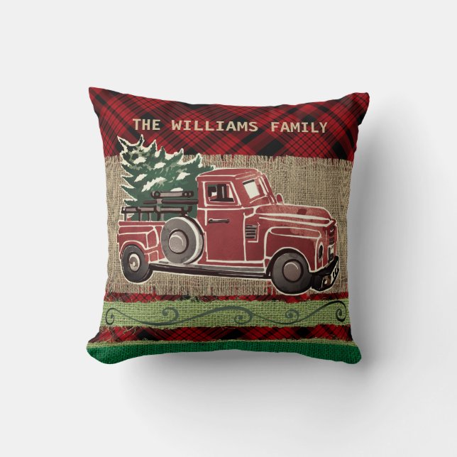 Coussin Toile de jute rouge de Faux de plaid de camion (Recto)
