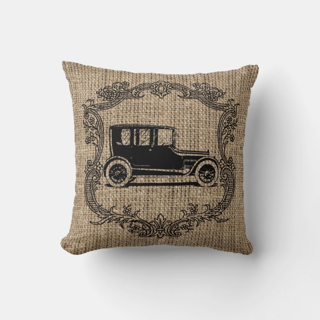Coussin Toile de jute vintage de voiture (Recto)