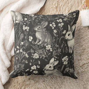 Coussin Toile de lapin français en motif floral noir