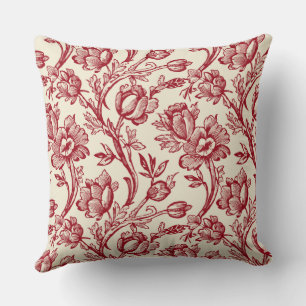 Coussin Toile de tulipes rouge et crème - Décor champêtre