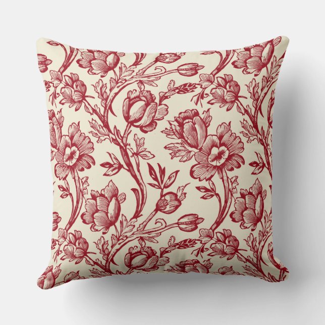 Coussin Toile de tulipes rouge et crème - Décor champêtre  (Verso)