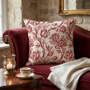 Coussin Toile de tulipes rouge et crème - Décor champêtre 