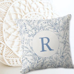 Coussin Toile Floral Monogramme Dainty Bleu Français Thème<br><div class="desc">Cet Oreiller Toile Floral Monogram Dainty Blue Theme Throw est parfait pour ajouter une touche parisienne à votre événement ou décor maison. Customisez avec votre monogramme initial.</div>