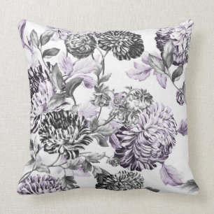 Coussin Toile floral noir de mûre et blanc pourpre bleu