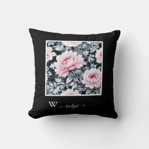 Coussin Toile française noire et rose Style Hampton