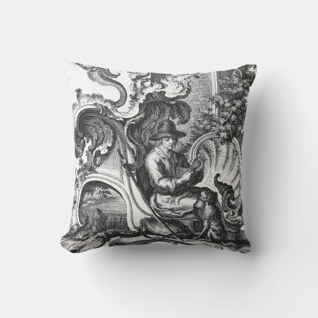 Coussin Toile noir et blanc français vintage élégant (Recto)