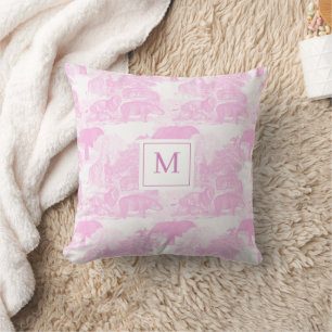 Coussin Toile rose Animaux Chinoiserie Baby Girl Monogramm