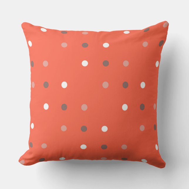 Coussin tomate rouge, marron et points blancs (Recto)