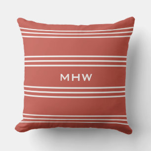 Coussin Tomato Red Stripes personnalisé monogramme lancer