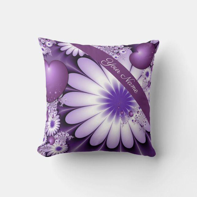 Coussin Tomber amoureux Art abstrait Fleurs & Cœurs Nom (Recto)