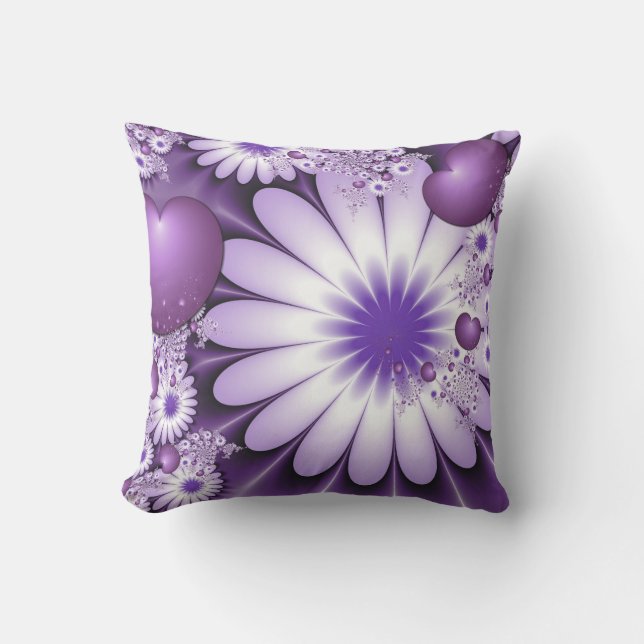 Coussin Tomber amoureux Fleurs et cœurs abstraits Fractale (Recto)