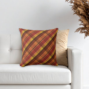 Coussin Tons chauds Motif carreauté couleurs d'automne