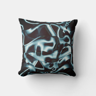 Coussin Tons d'argent bleu sur bandes abstraites foncé