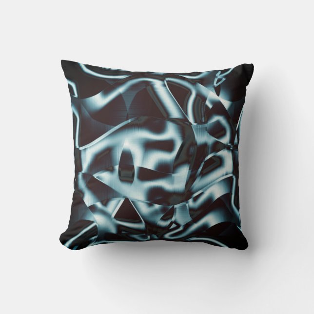 Coussin Tons d'argent bleu sur bandes abstraites foncé (Recto)