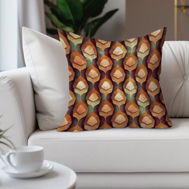Coussin Tons de terre abstraits marron vert (Burnt orange fall/autumn colors decorator pillow)