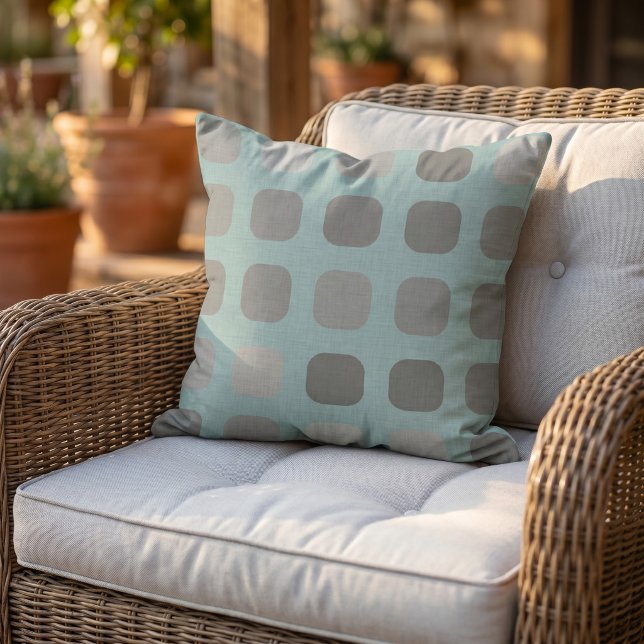 Coussin Tons Gris Carrés Arrondis Motif Sur Turquoise Clai (Créateur téléchargé)
