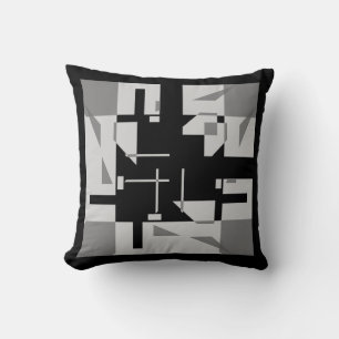Coussin Tons gris Noir 4 coins Petites formes Labyrinthe