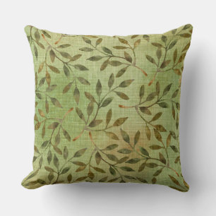 COUSSIN TONS VERT AVEC BRANCHES & FEUILLES