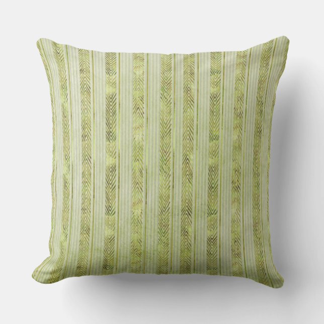 COUSSIN TONS VERT AVEC BRANCHES FEUILLES & STRIPES (Recto)