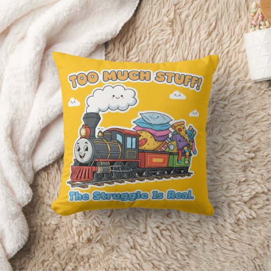 Coussin "Too Much Stuff!" Whimsical Steam Engine Train (Couverture)