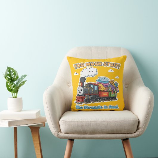 Coussin "Too Much Stuff!" Whimsical Steam Engine Train (Chaise)