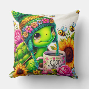 Coussin Tortue Adorable avec Tasse