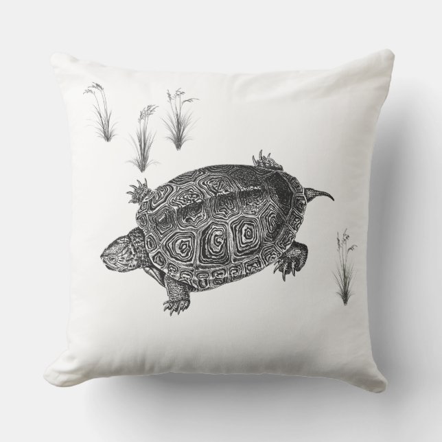 Coussin Tortue aquatique noire et blanche (Recto)