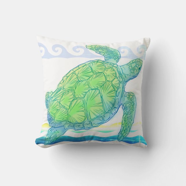 Coussin Tortue bleue et verte (Recto)