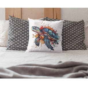 Coussin tortue colorée en aquarelle