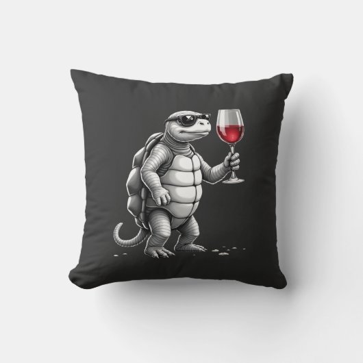 Coussin tortue cool buvant du vin rouge impression d'art_1 (Recto)