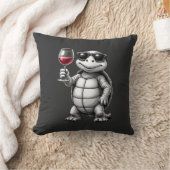 Coussin tortue cool buvant du vin rouge impression d'art_1 (Couverture)
