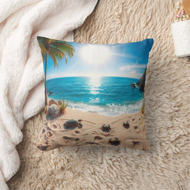 Coussin Tortue de mer à l'aquarelle sarcelle Zen côtier (Couverture)