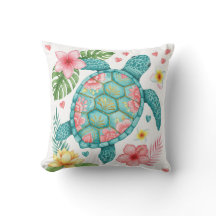 Tortue de mer et fleurs tropicales