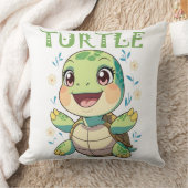 Coussin Tortue de mer joyeuse avec des fleurs pastel (Couverture)