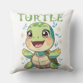 Coussin Tortue de mer joyeuse avec des fleurs pastel (Verso)