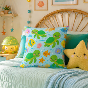 Coussin Tortue de mer mignonne et crèche de poissons tropi