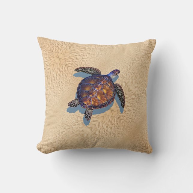 Coussin Tortue de mer sur la plage Pillow (Recto)