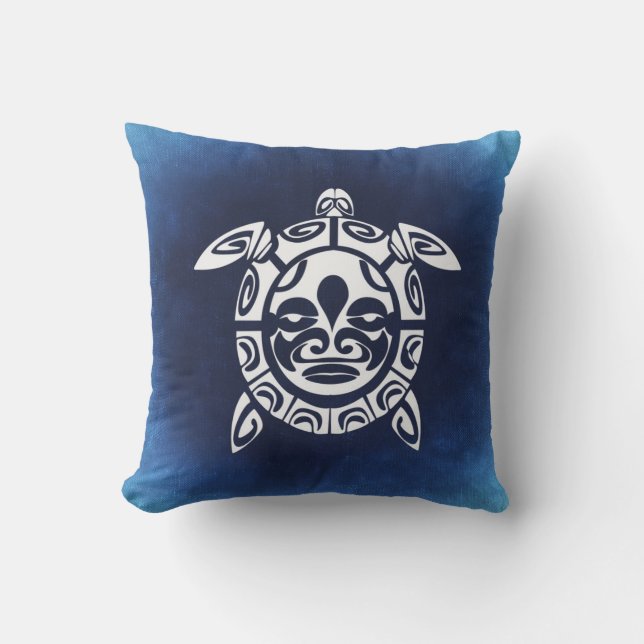 Coussin Tortue de mer tribale africaine bleue de masque (Recto)