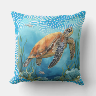 Coussin Tortue de mer tropicale et vie marine