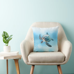 Coussin Tortue de mer turquoise scintillante Côtière