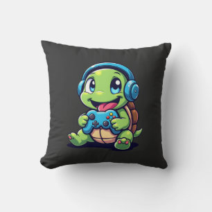 Coussin Tortue Drôle de Joueur de Jeux Vidéo de Tortues (1