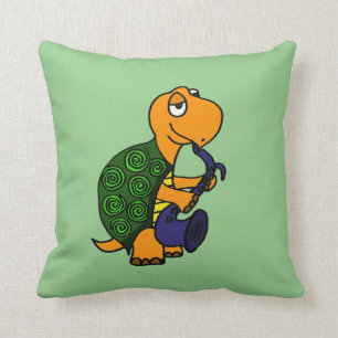Coussin Tortue drôle jouant le saxophone