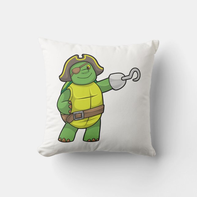 Coussin Tortue en pirate avec patchs main et oeil (Recto)